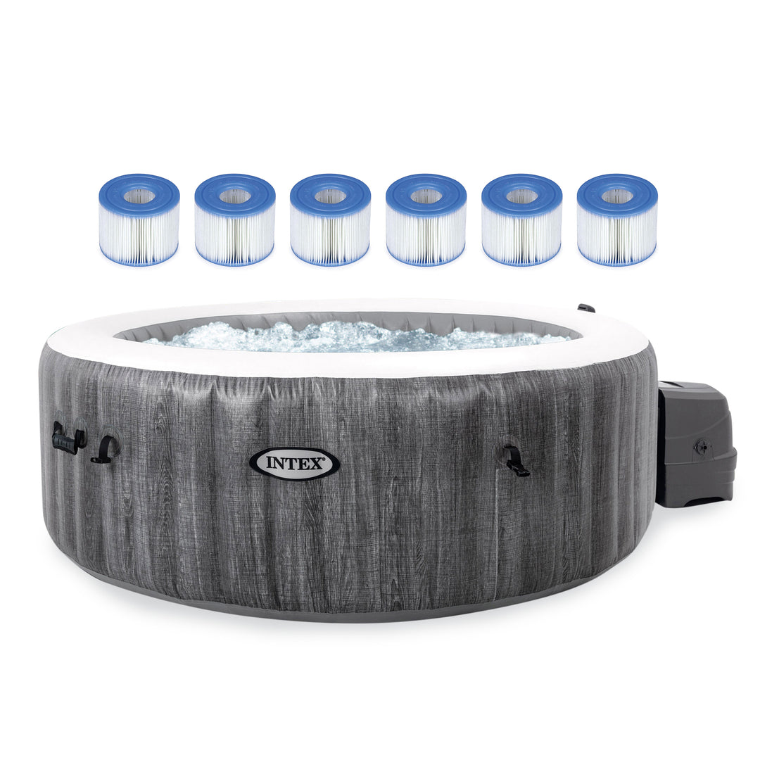 Intex PureSpa Plus Greywood Inflatable Hot Tub Jet Spa with 6 Filter Cartridges - VMInnovations