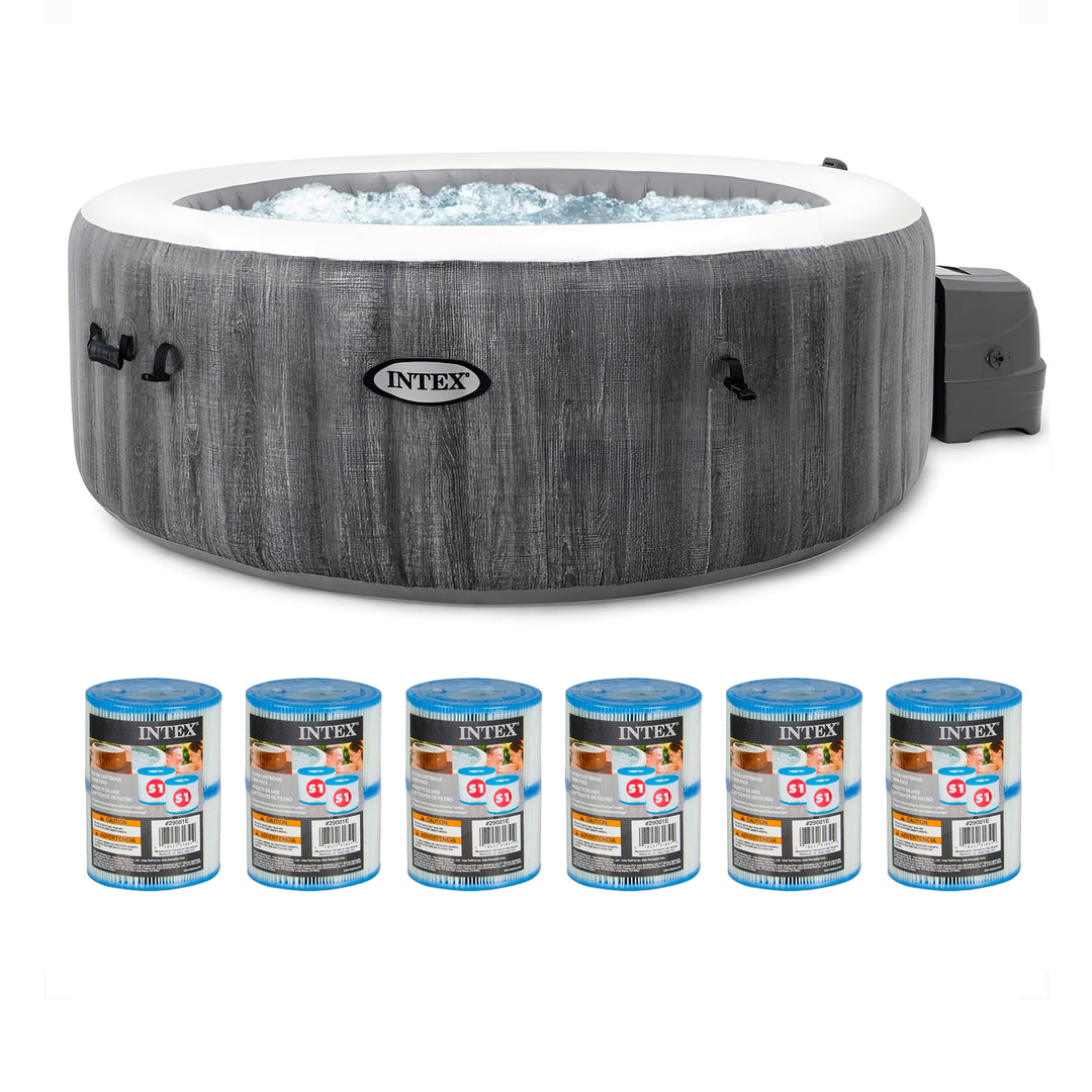 Intex PureSpa Plus Greywood Inflatable Hot Tub Jet Spa with Filter Cartridges