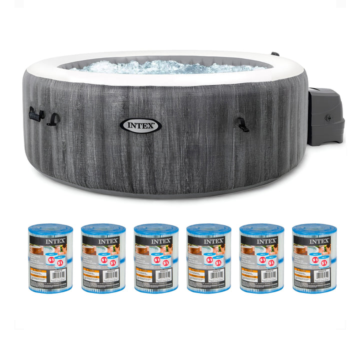 Intex PureSpa Plus Greywood Inflatable Hot Tub Jet Spa with Filter Cartridges
