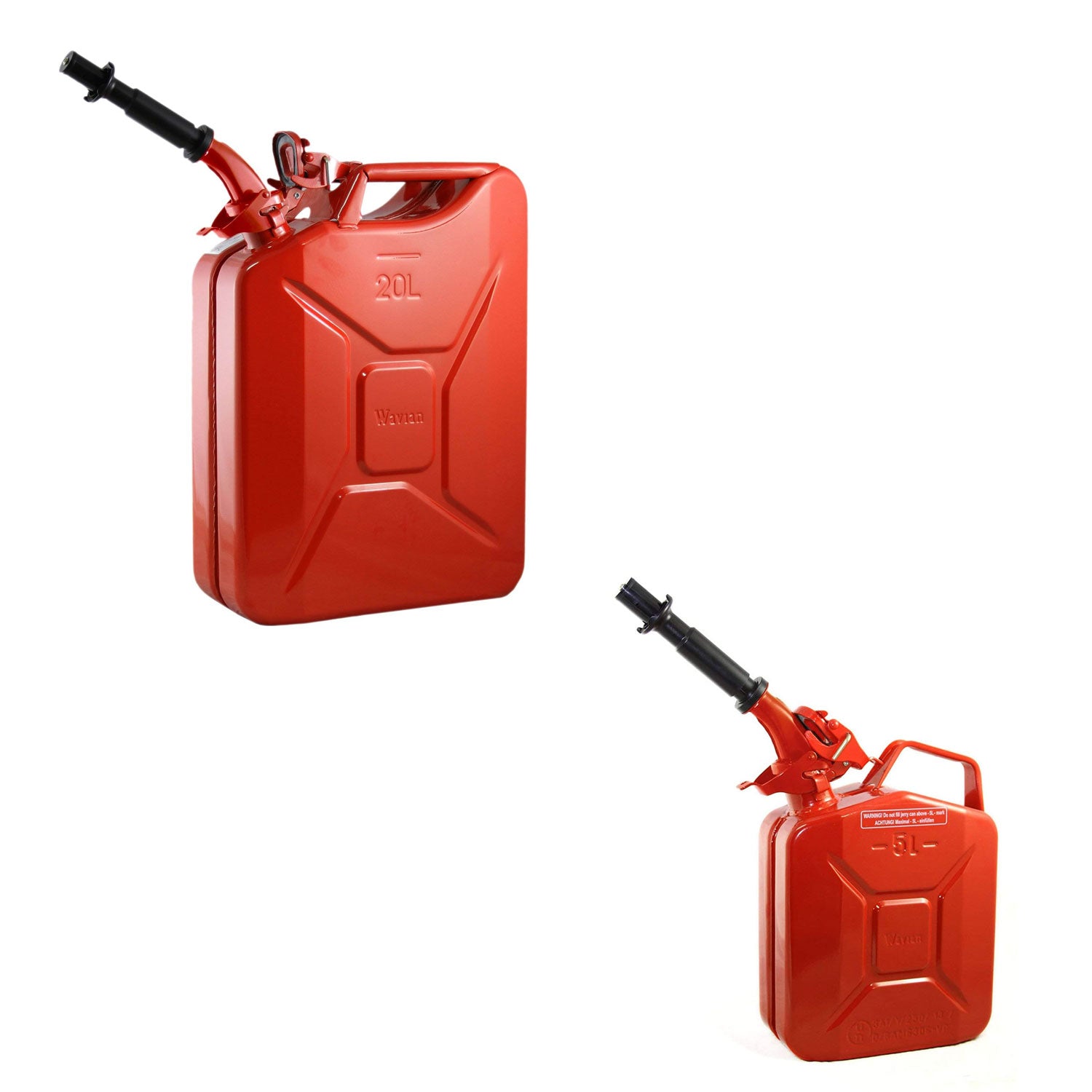 Wavian 5.3 Gal/20 L CARB Jerry Can and 1.3 Gal/5 L Steel Jerry Can, Red