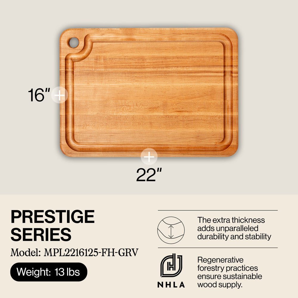 John Boos Prestige Maple Wood Edge Grain Kitchen Cutting Board,22" x 16" x 1.25" - VMInnovations