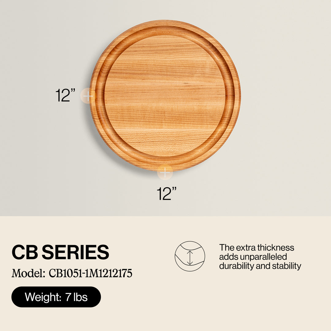 12 Inch Round Cutting/Carving Board w/Juice Groove, Maple Wood (Open Box)