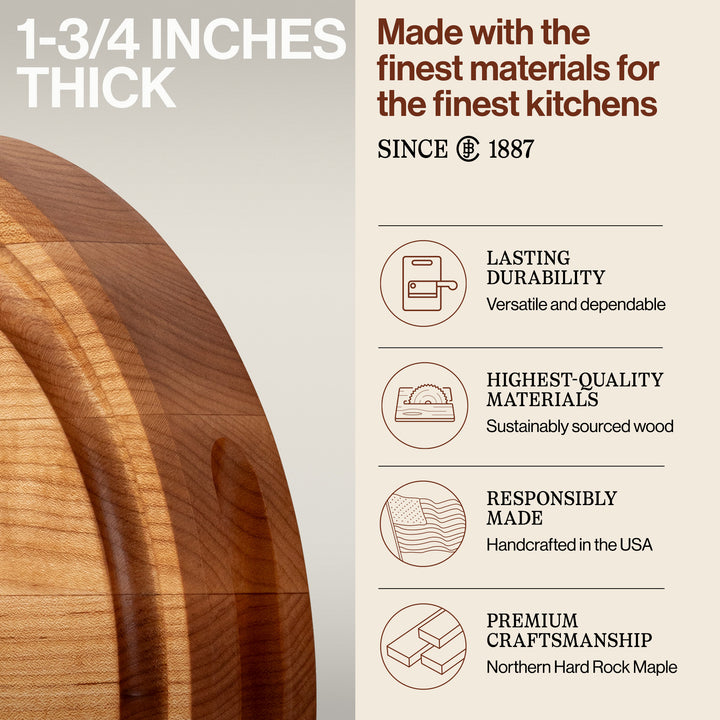 12 Inch Round Cutting/Carving Board w/Juice Groove, Maple Wood (Open Box)