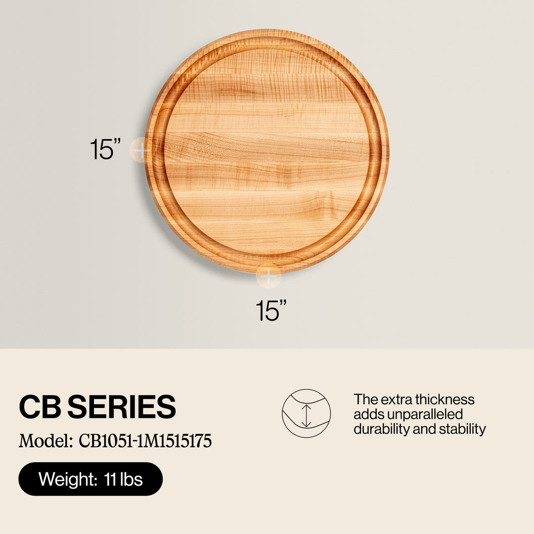 John Boos Round Maple Wood Cutting Board with Juice Groove, 15" x 15" x 1.75"