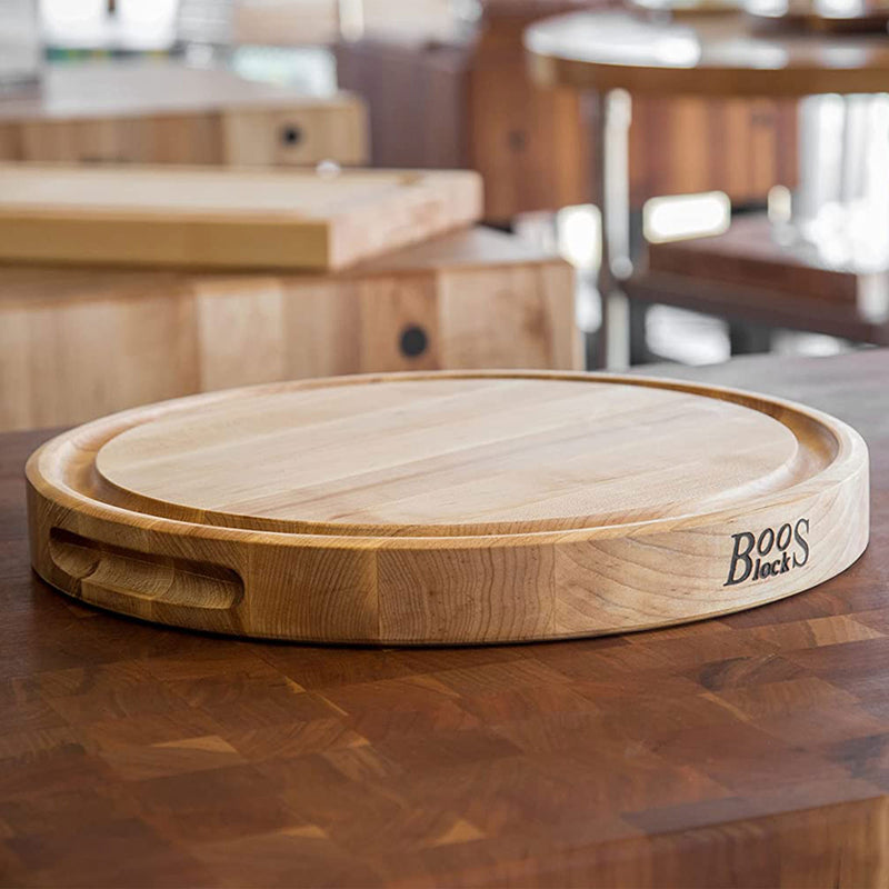 John Boos Round Maple Wood Cutting Board with Juice Groove, 15" x 15" x 1.75"