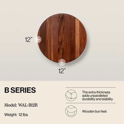 John Boos Walnut Wood Edge Grain Round Cutting Board for Kitchen, 12" x 1.5" - VMInnovations