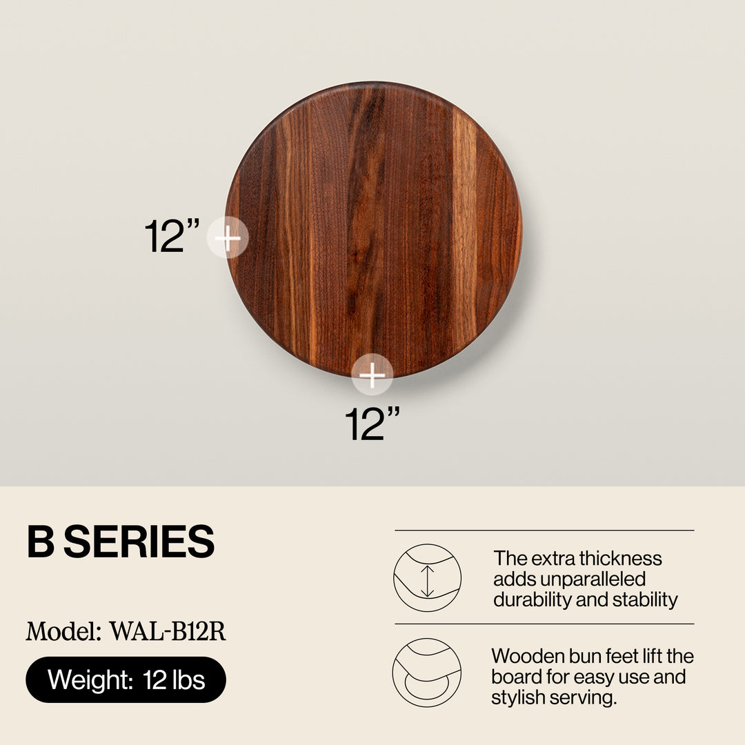 John Boos 12 Inch Round 1.5 In Thick Wood Grain Cutting Block w/ Feet (Open Box) - VMInnovations
