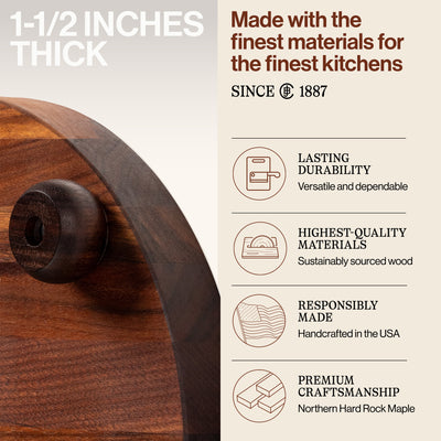 John Boos Walnut Wood Edge Grain Round Cutting Board for Kitchen, 12" x 1.5" - VMInnovations