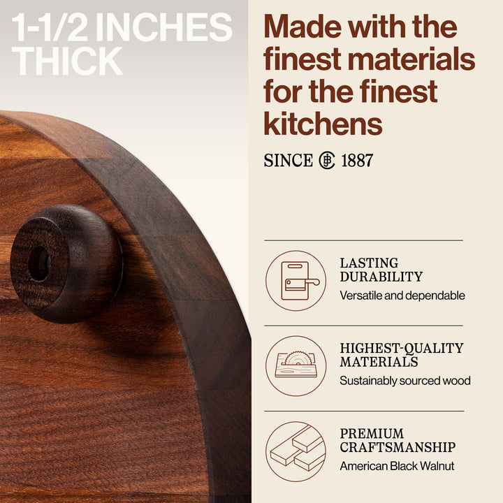 John Boos 12 Inch Round 1.5 In Thick Wood Grain Cutting Block w/ Feet (Open Box) - VMInnovations