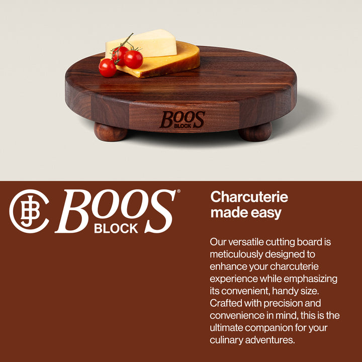 John Boos 12 Inch Round 1.5 In Thick Wood Grain Cutting Block w/ Feet (Open Box) - VMInnovations