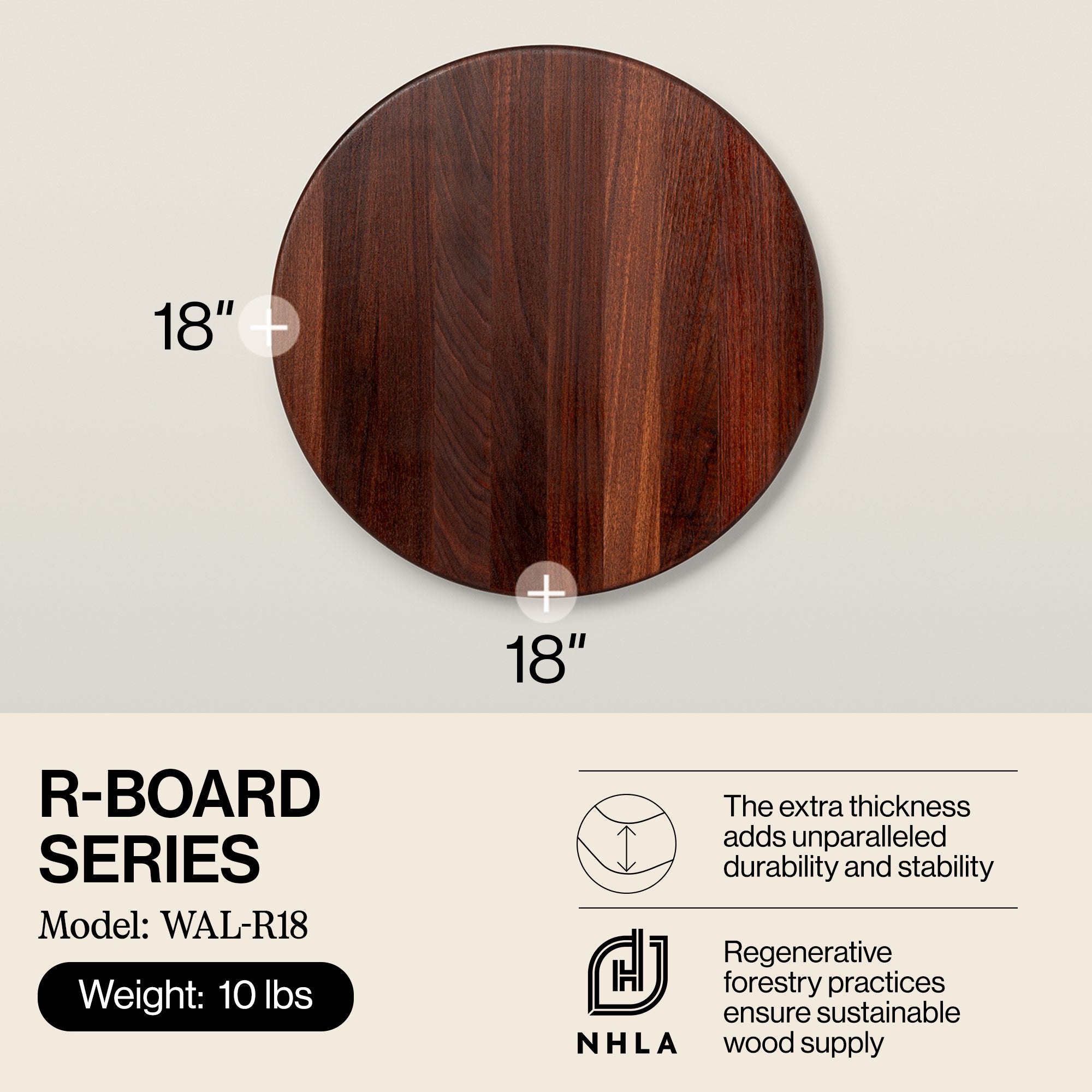 John Boos Walnut Wood End Grain Round Cutting Board for Kitchen,18" x 18" x 1.5"