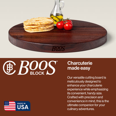 John Boos Walnut Wood End Grain Round Cutting Board for Kitchen,18" x 18" x 1.5"
