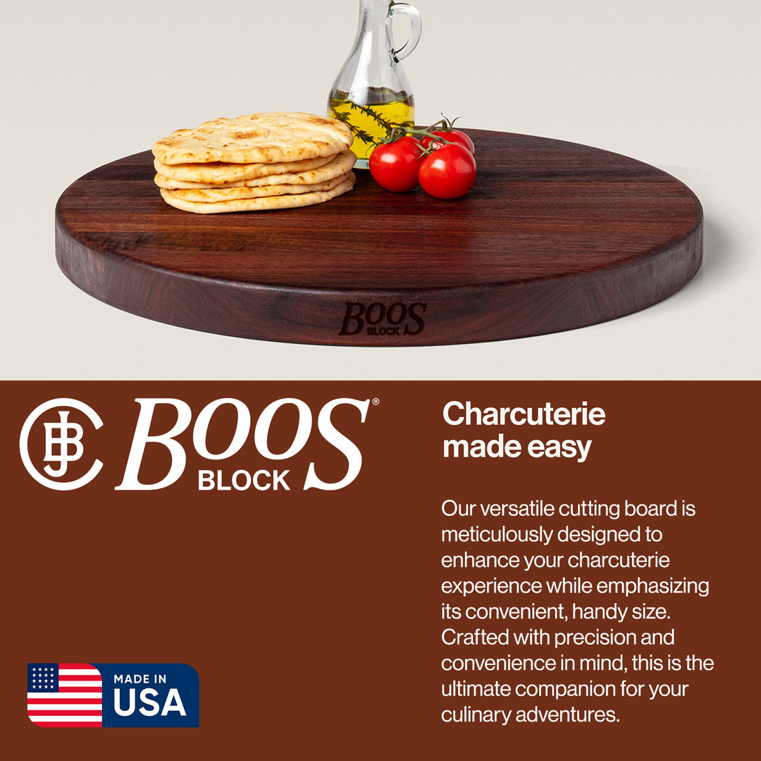 John Boos Walnut Wood End Grain Round Cutting Board for Kitchen,18" x 18" x 1.5"