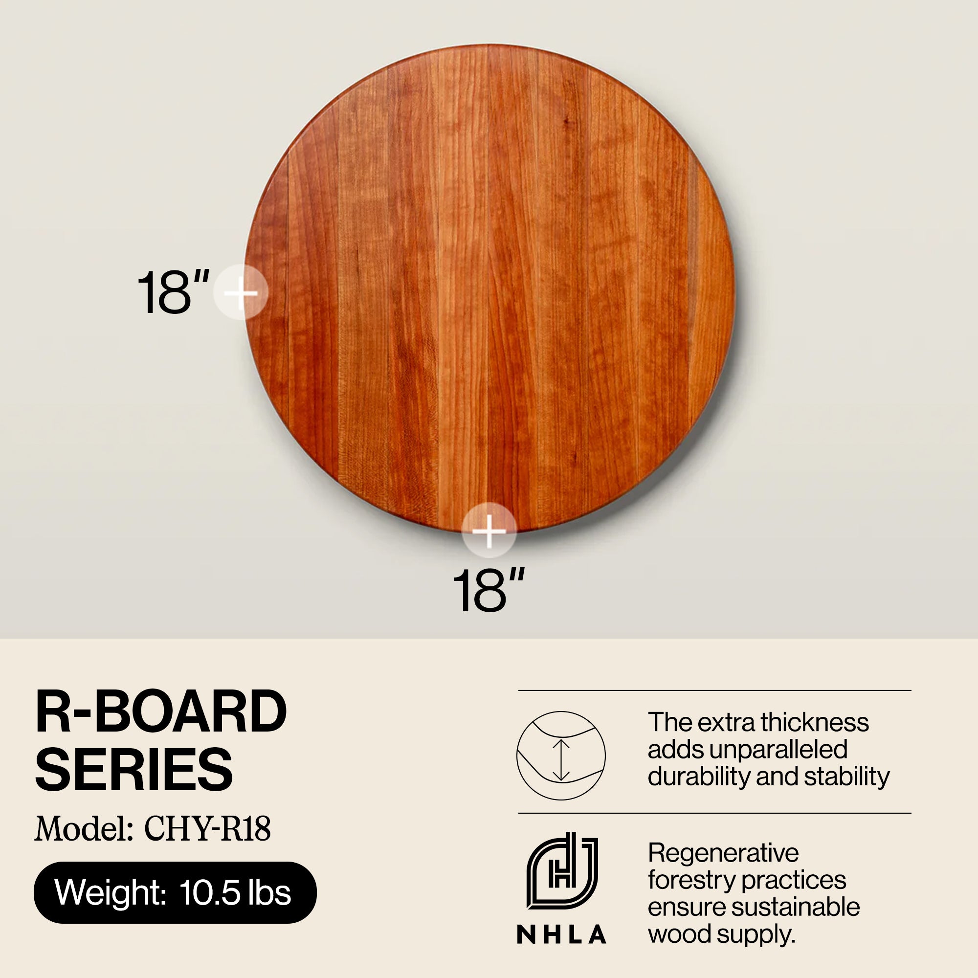 CHY-R18 18 Inch Round Cherry Wood Edge Grain Reversible Cutting Board (Open Box)