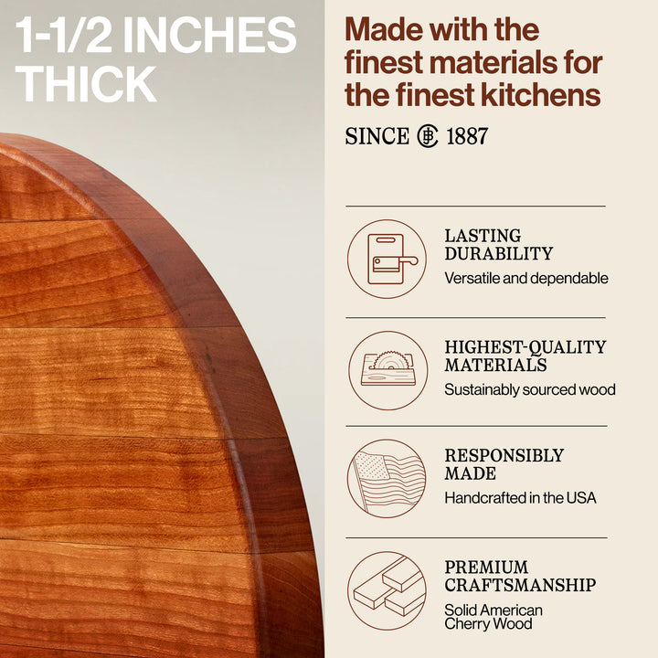 CHY-R18 18 Inch Round Cherry Wood Edge Grain Reversible Cutting Board (Open Box) - VMInnovations
