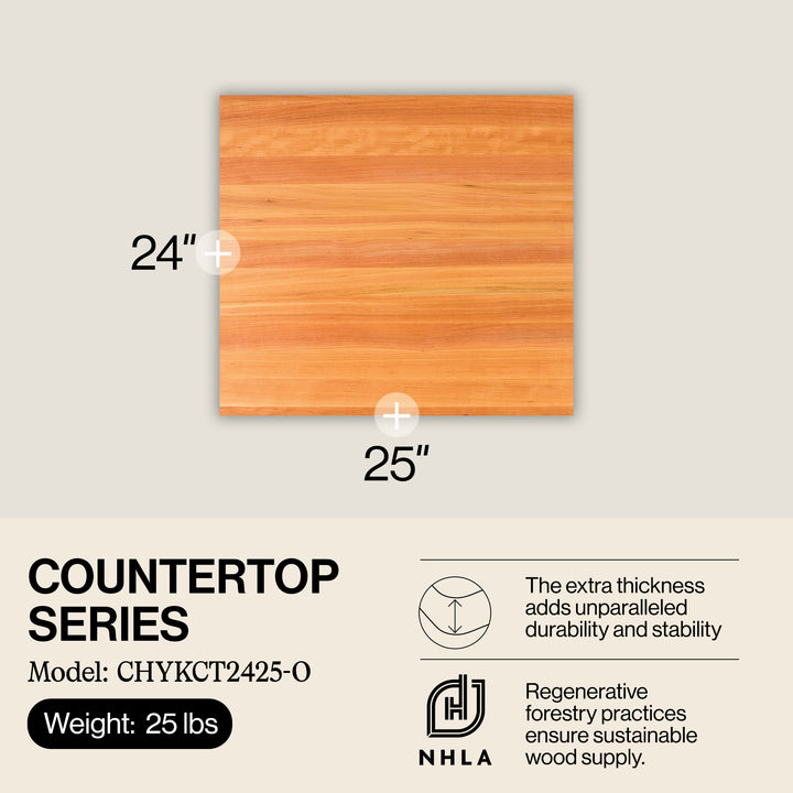 John Boos Butcher Block Kitchen Countertop, 24" x 25" x 1 1/2", Cherry