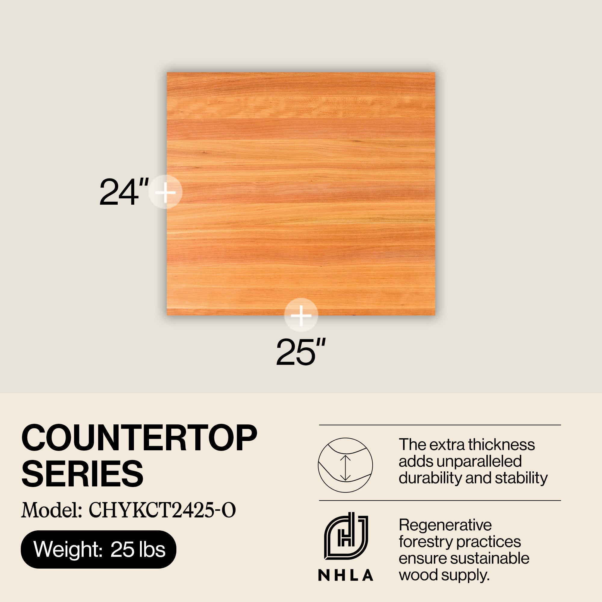 John Boos Butcher Block Kitchen Countertop, 24" x 25" x 1 1/2", Cherry(Open Box)