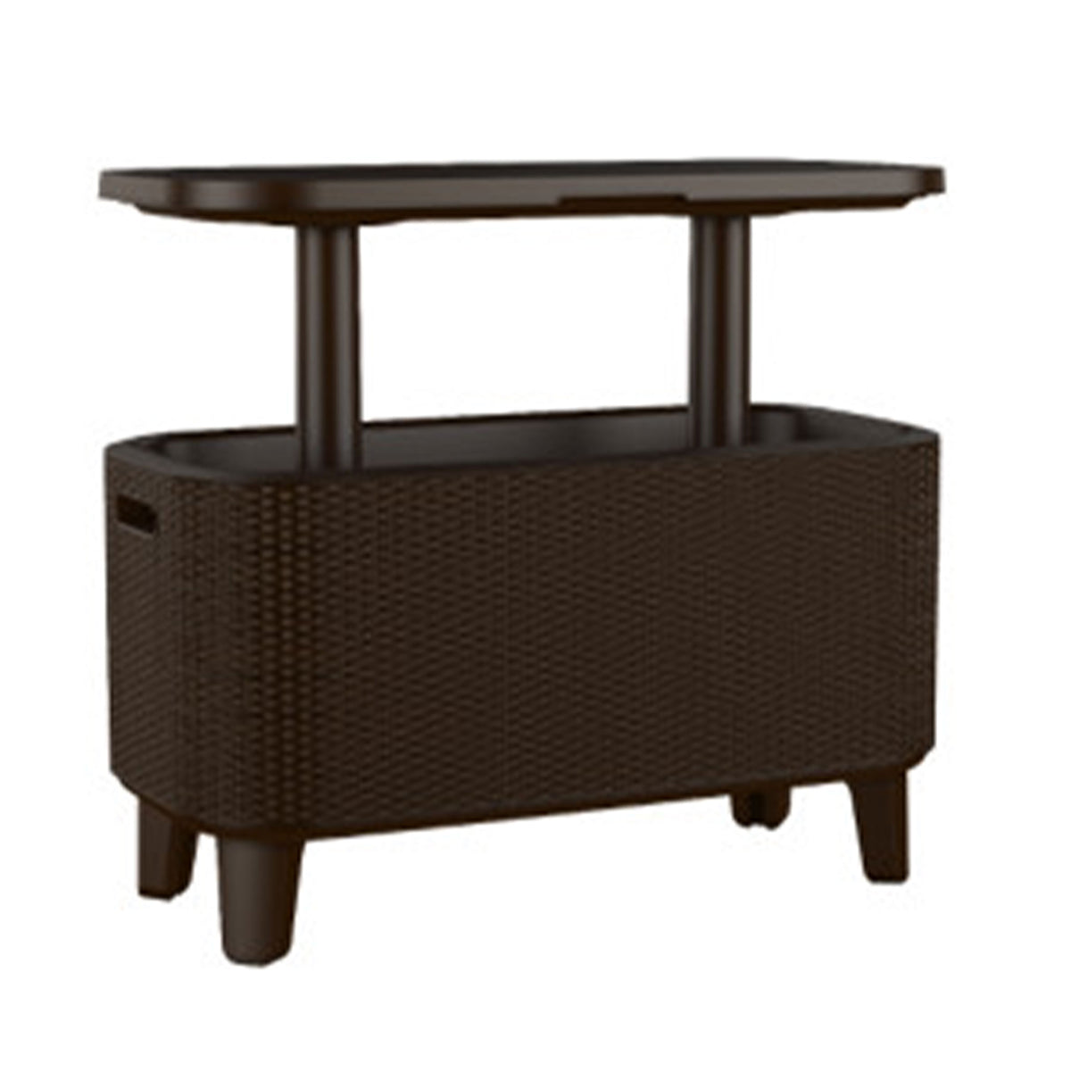 Keter Bevy Bar 17 Gallon Cooler with Pop-Up Table Top Bar Cart, Rattan Brown