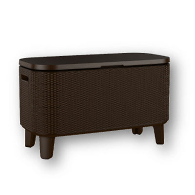 Keter Bevy Bar 17 Gallon Cooler with Pop-Up Table Top Bar Cart, Rattan Brown