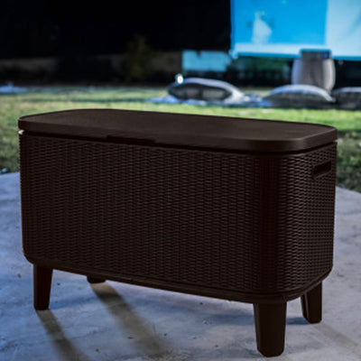 Keter Bevy Bar 17 Gallon Cooler with Pop-Up Table Top Bar Cart, Rattan Brown