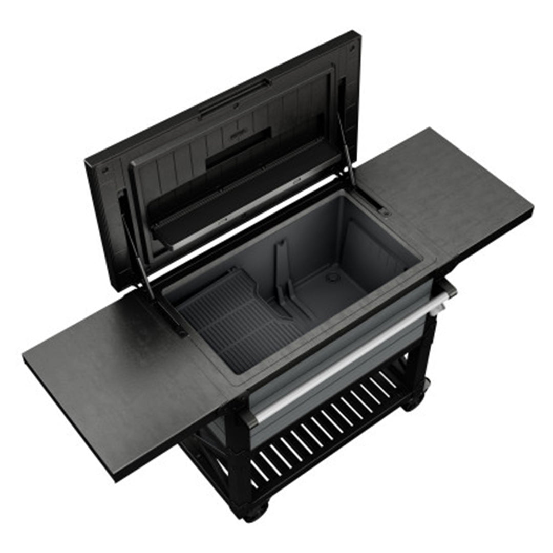 Keter Outdoor Patio Cooler Chest, 89.8 Qt Beverage Bar Cart w/ Wheels, Graphite - VMInnovations