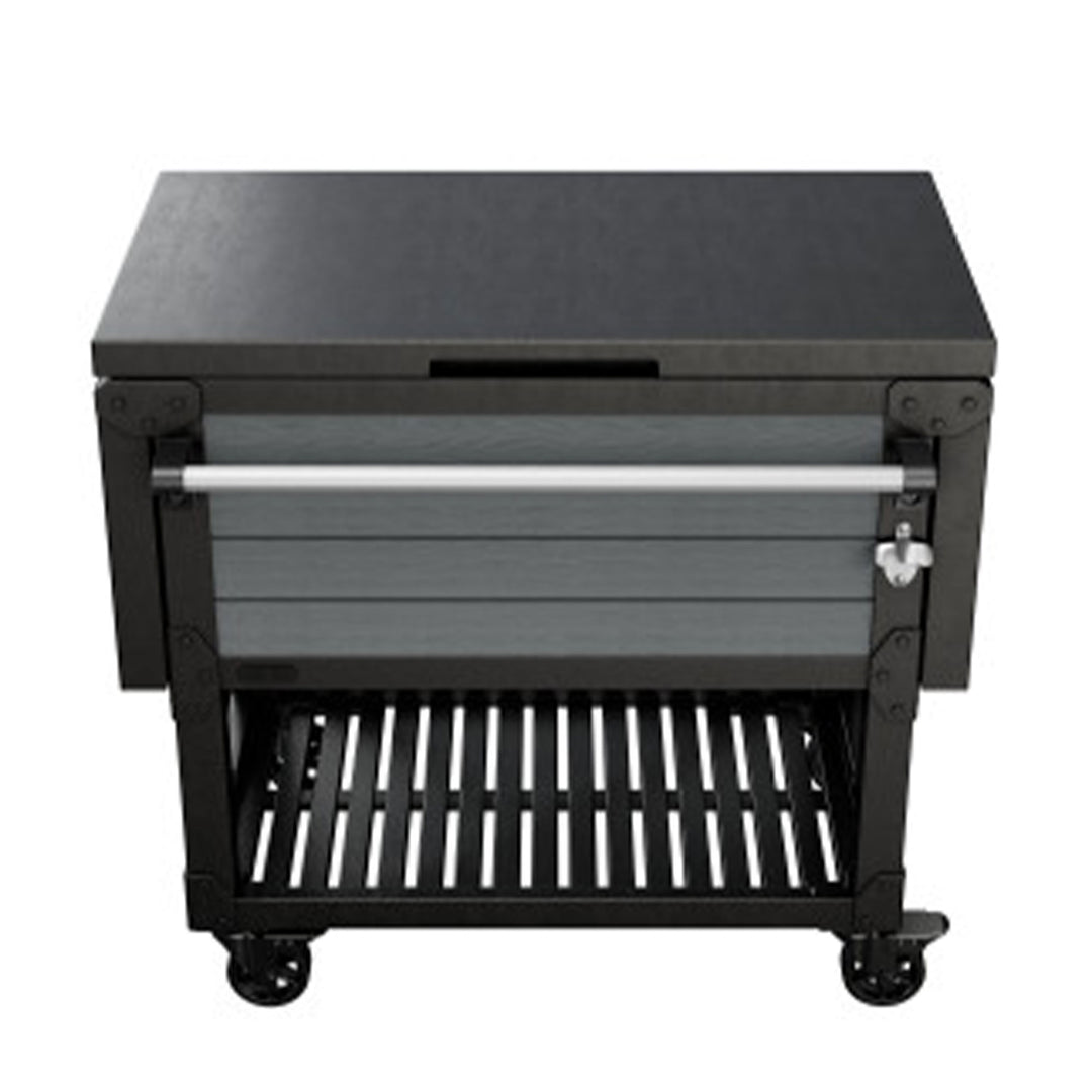 Keter Outdoor Patio Cooler Chest, 89.8 Qt Beverage Bar Cart w/ Wheels, Graphite