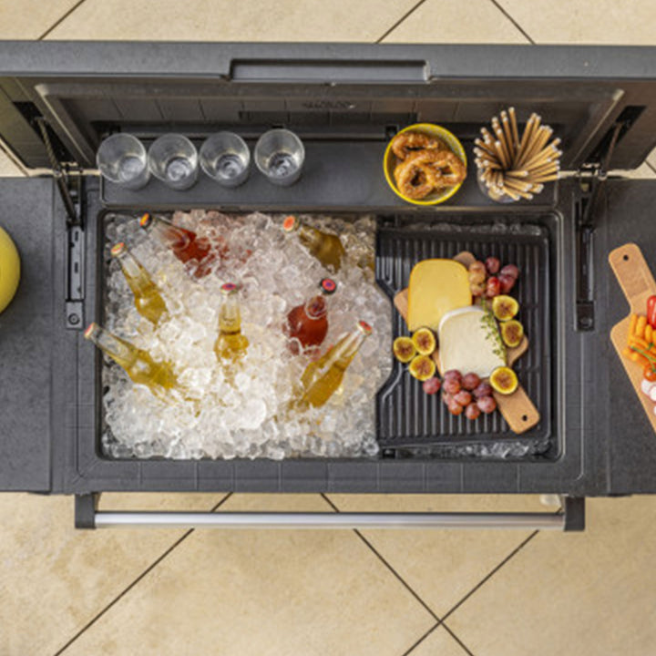 Keter Outdoor Patio Cooler Ice Chest Insulated Beverage Bar Cart, Gray(Open Box)