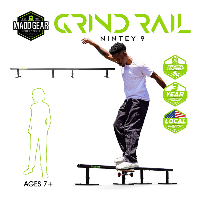 Madd Gear 99 In Heavy Duty Adjustable Grind Rail for Beginner & Advanced Skaters