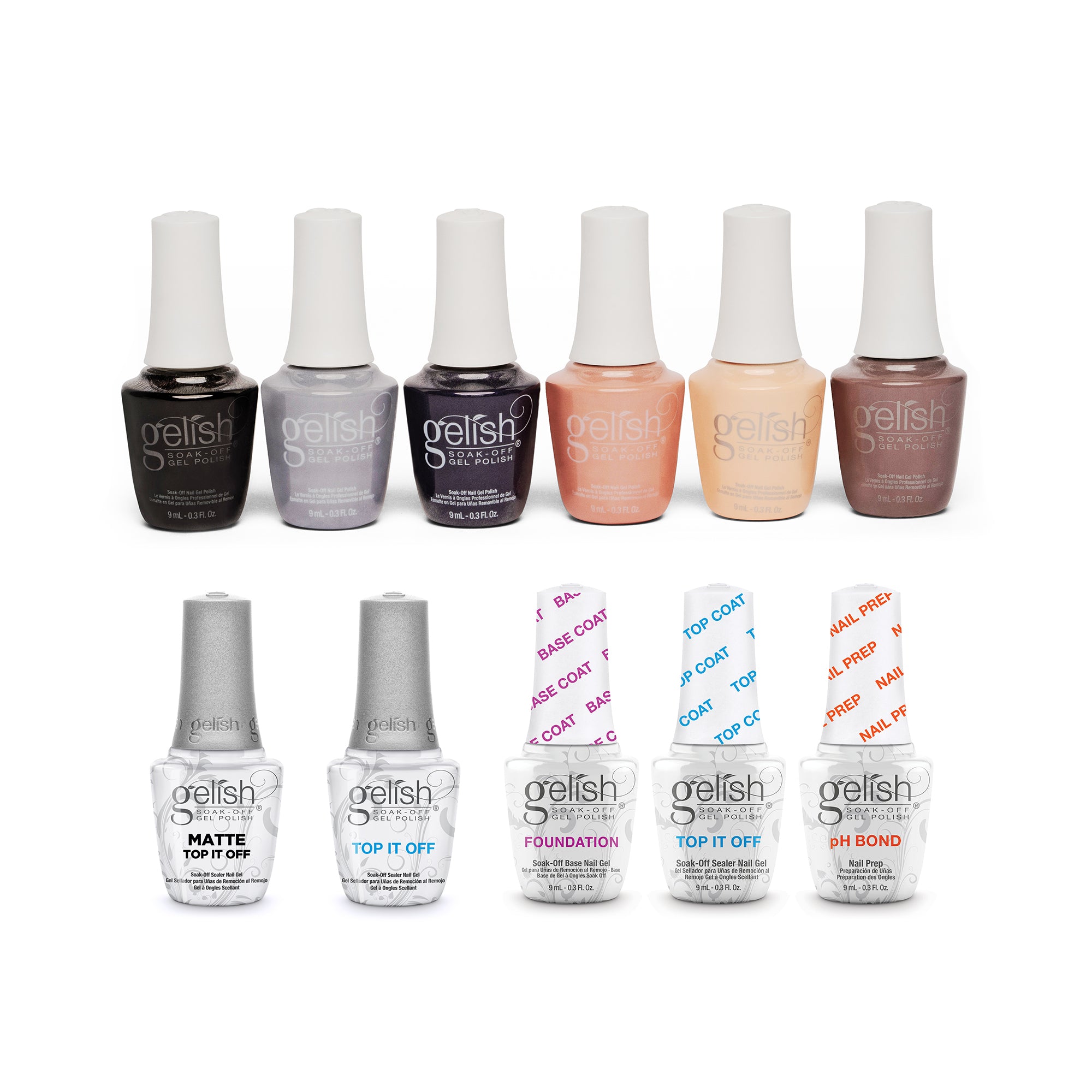Gelish Terrific Trio, Matte and Gloss Duo Clear Coat & Mini Core Collection Set