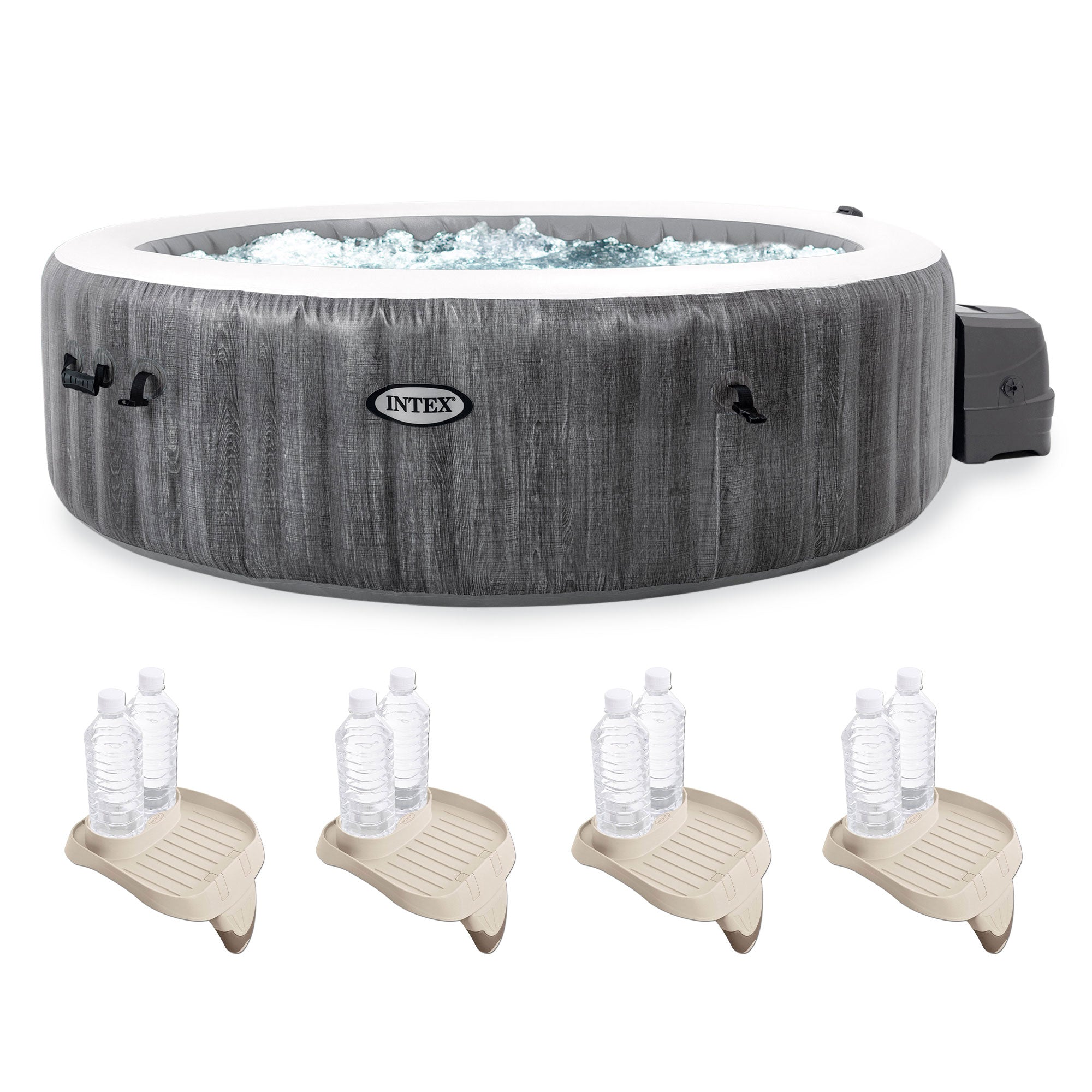 INTEX PureSpa Greywood Inflatable Spa & Attachable Drink & Snack Tray (4 Pack) - VMInnovations