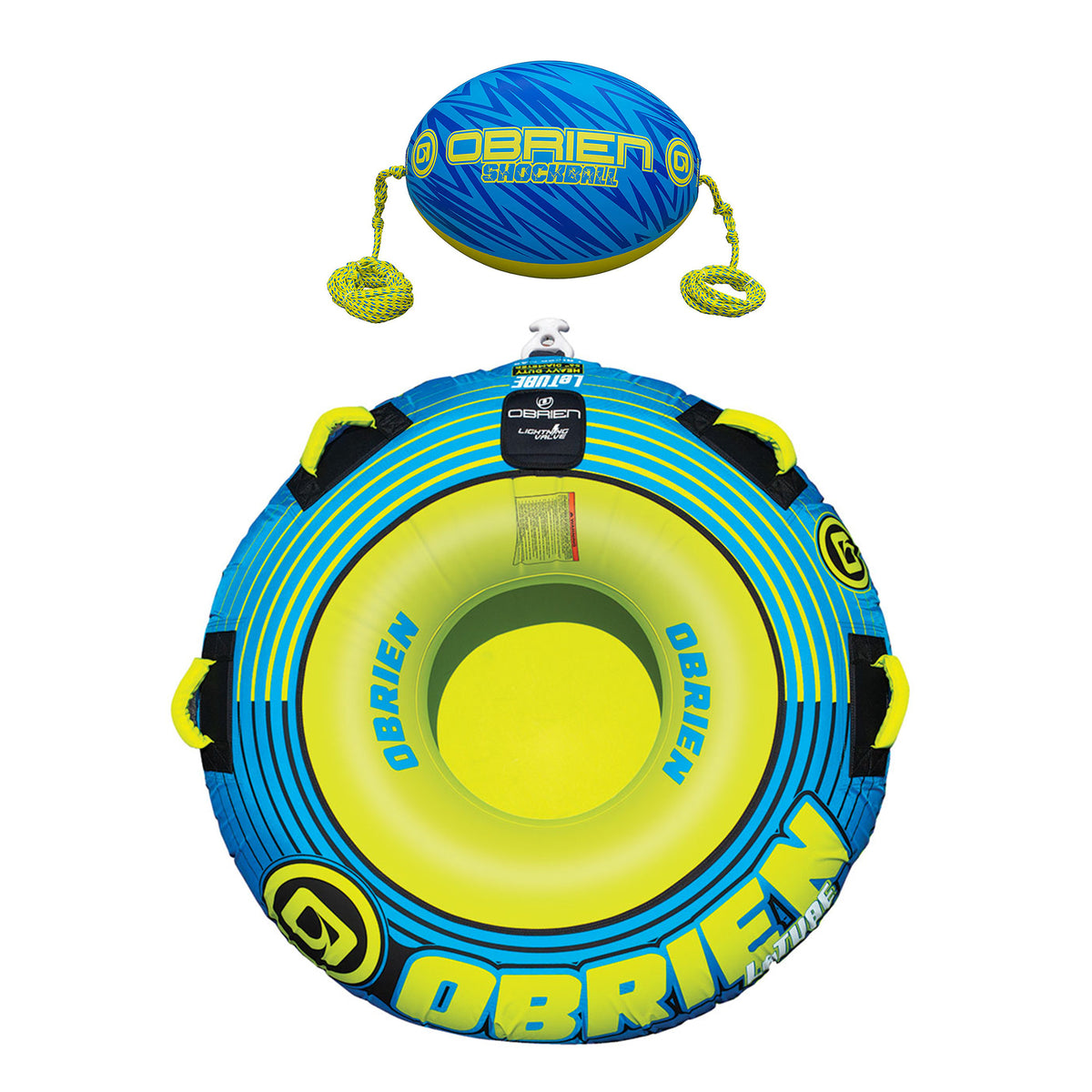 O'Brien Le Tube 56 Inch 1 Rider Towable Inner Tube w/ Shock Ball & Rope Float
