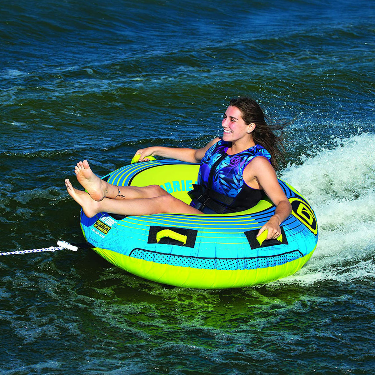 O'Brien Le Tube 56 Inch 1 Rider Towable Inner Tube w/ Shock Ball & Rope Float