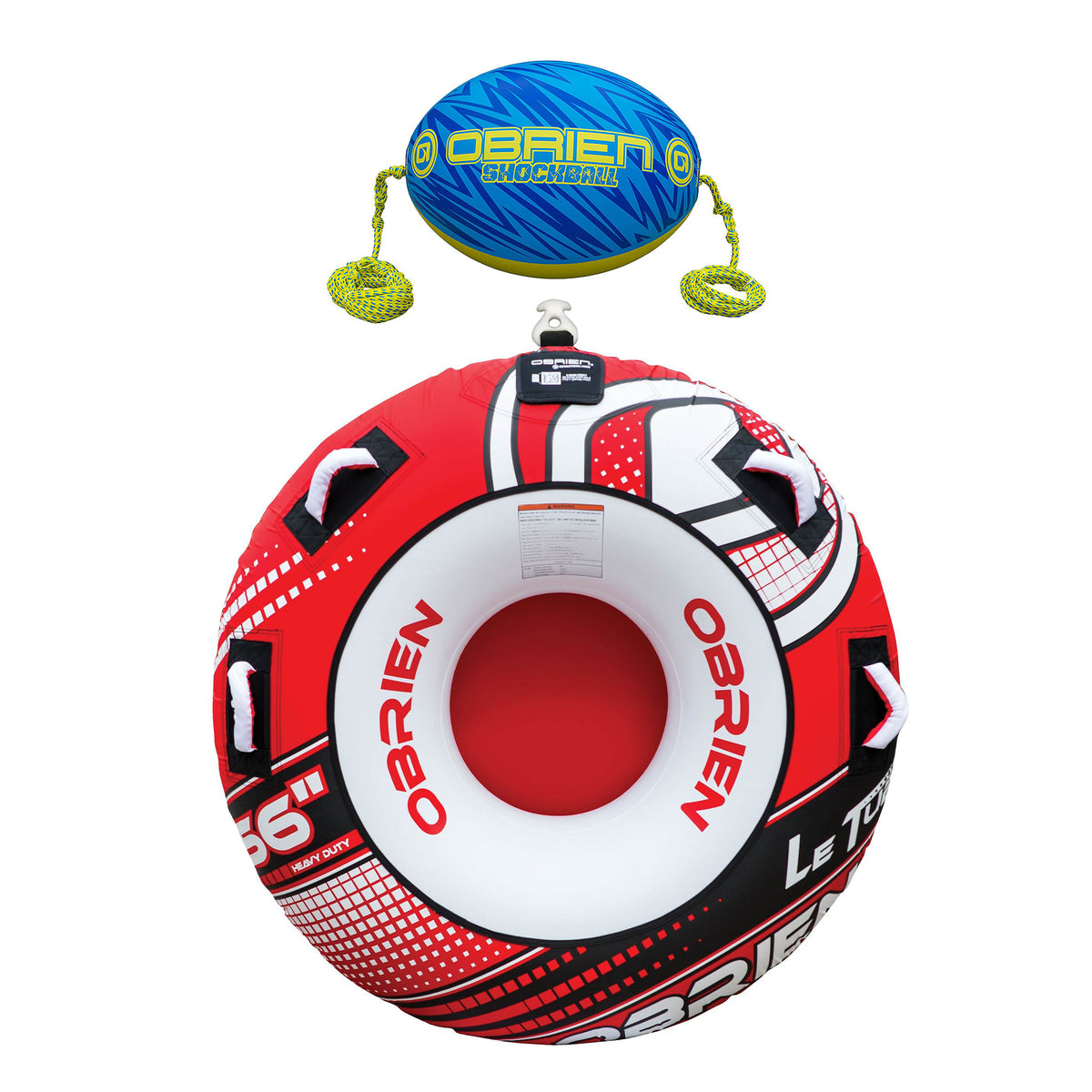 OBrien 66 Inch Le Tube Towable Lake Tube w/ Oval Shock Ball & Rope Float, Red