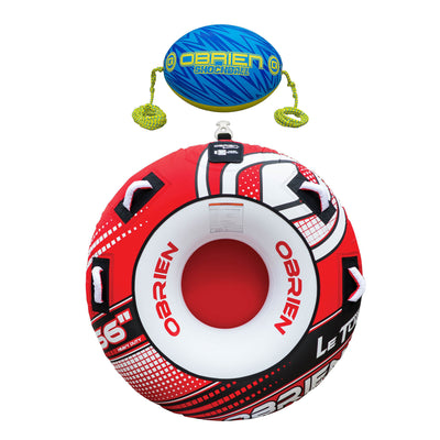 OBrien 66 Inch Le Tube Towable Lake Tube w/ Oval Shock Ball & Rope Float, Red