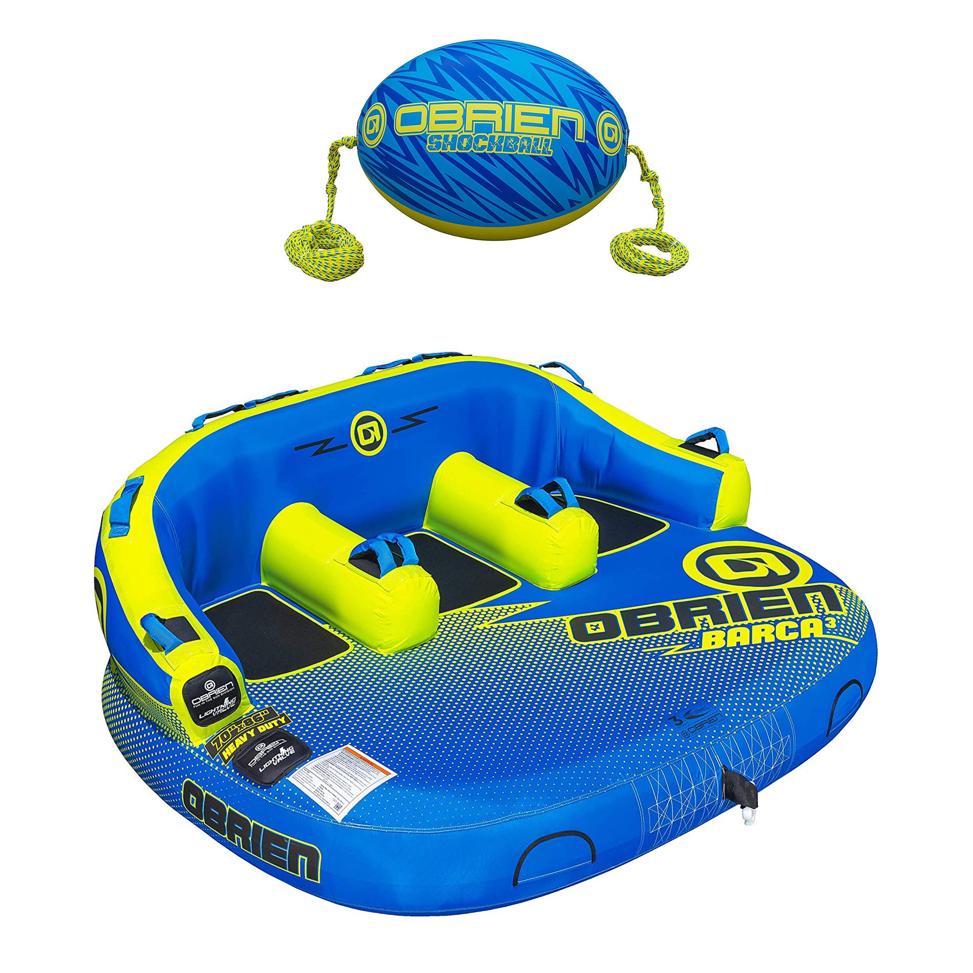 O'Brien Oval Shock Ball Towable Tube Rope Float & Barca 3 Person Boat Tube Float - VMInnovations