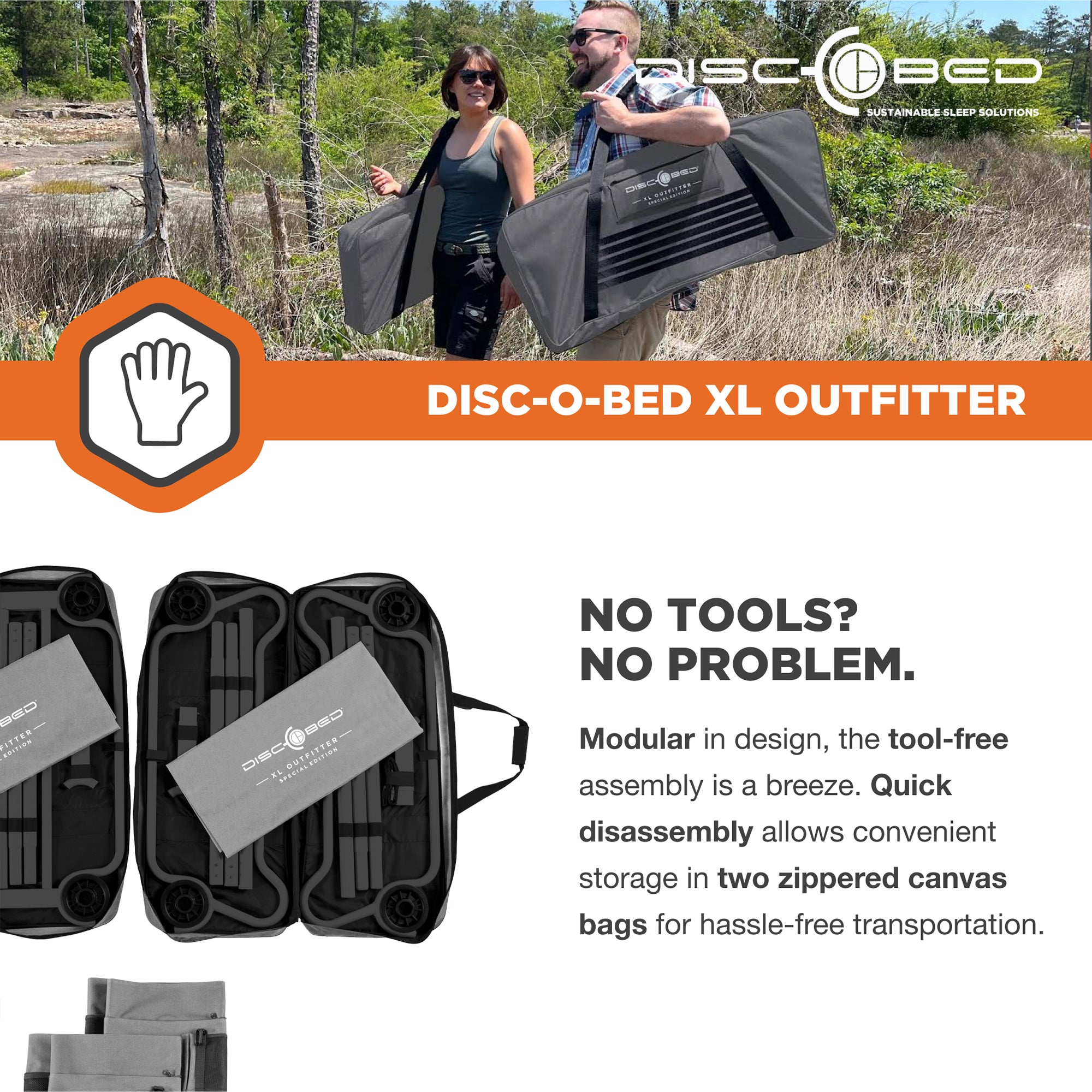 Disc-O-Bed XL Outfitter Bench Double Cot Camping Bunk with Organizers, Grey - VMInnovations