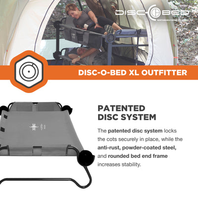 Disc-O-Bed XL Outfitter Bench Double Cot Camping Bunk with Organizers, Grey - VMInnovations
