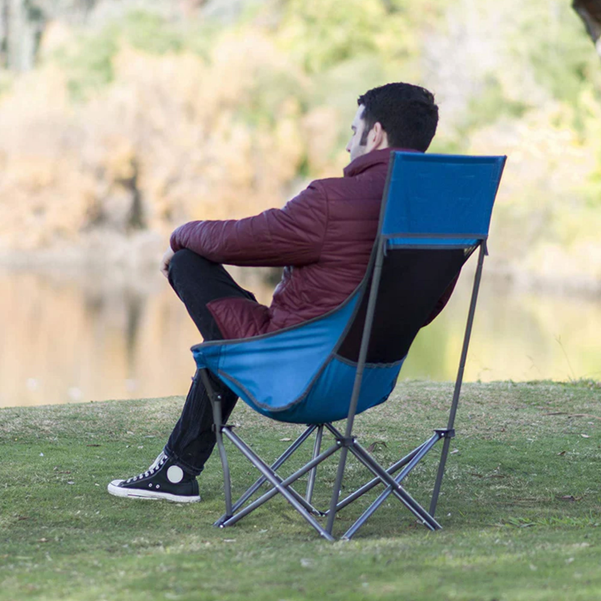 Mac Sports XP High Back Compact Camping Chair with High Quality Frame, Blue