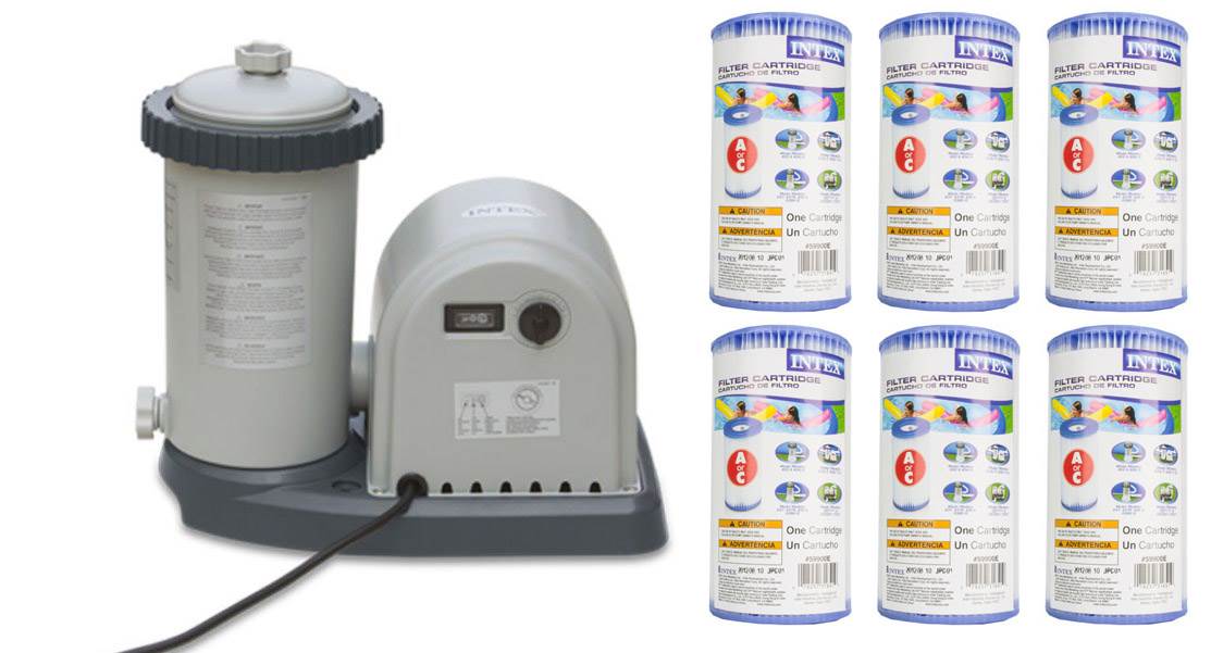 INTEX 1500 GPH Swimming Pool Pump & 6 Type A Cartridges
