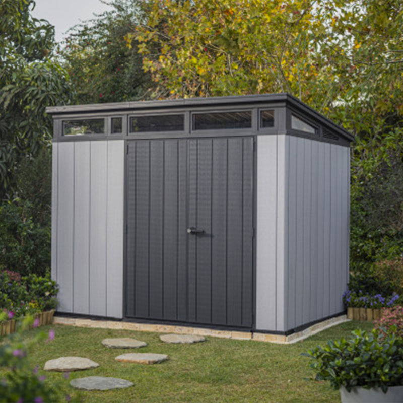 Keter Artisan 9x7 Foot Large Outdoor Shed with Floor with Modern Design, Grey