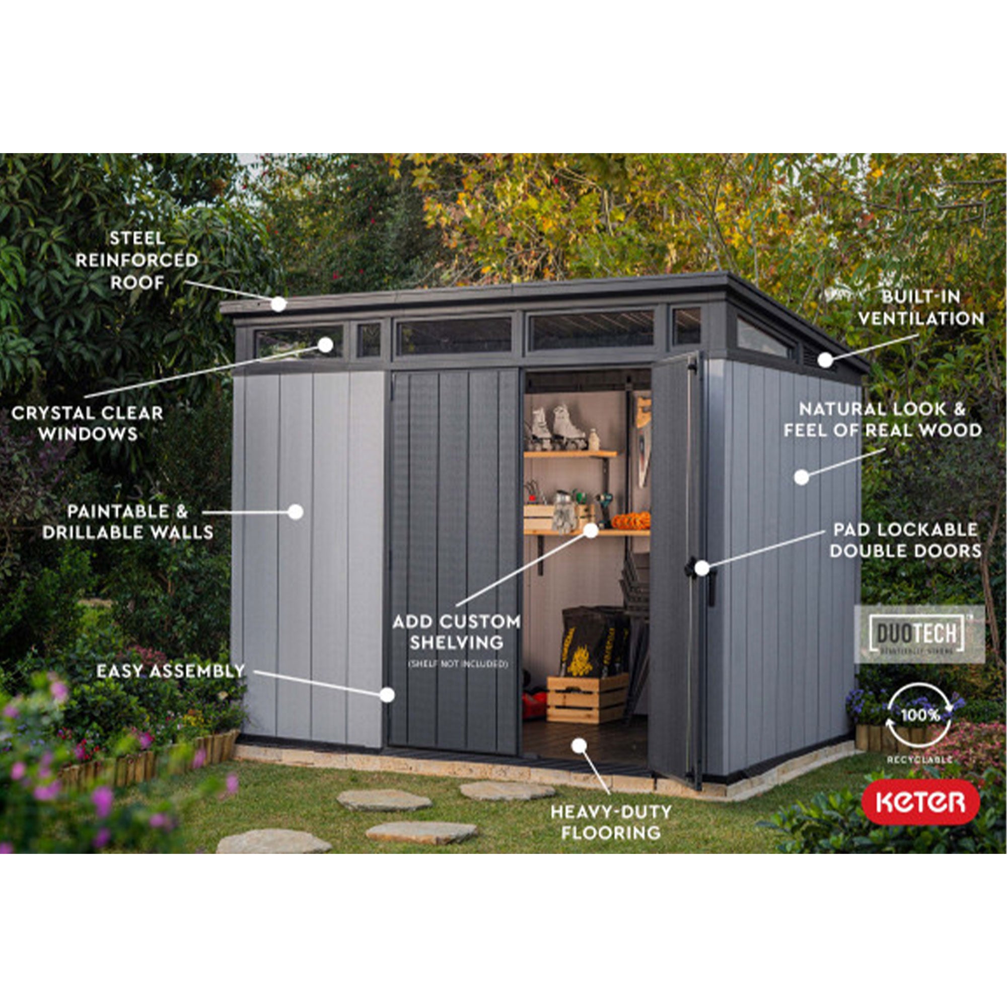 Keter Artisan 9x7 Ft Large Outdoor Shed w/Floor w/Modern Design, Grey(For Parts) - VMInnovations
