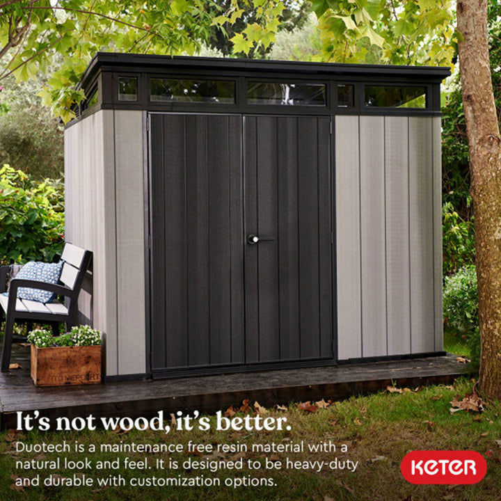 Keter Artisan 9x7 Ft Large Outdoor Shed w/Floor w/Modern Design, Grey(For Parts)