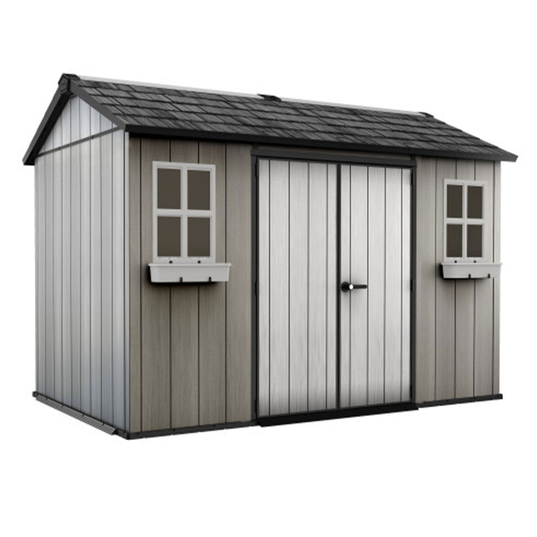 Keter Oakland 11' x 7.5' Outdoor Shed for Garden Accessories, Gray (For Parts)