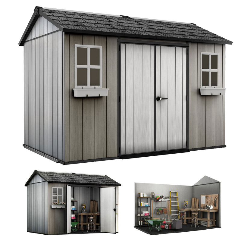 Keter Oakland 11 x 7.5 Foot Outdoor Garden Tool Storage Shed, Gray (Open Box)