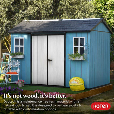 Keter Oakland 11' x 7.5' Outdoor Shed for Garden Accessories, Gray (For Parts)