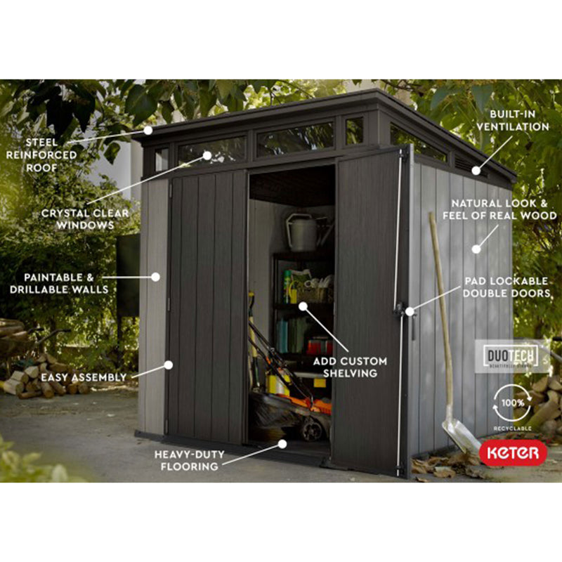 Keter Artisan 7 x 7 Foot Outdoor Shed for Garden Accessories and Tools, Gray