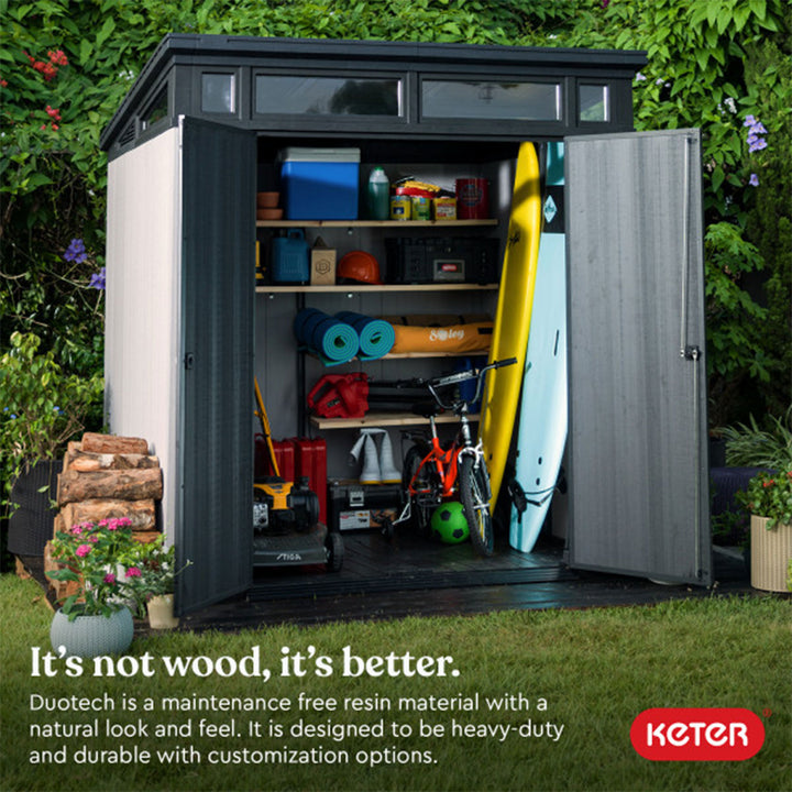 Keter Artisan 7x7 Ft Outdoor Shed for Garden Accessories & Tools,Gray(For Parts) - VMInnovations