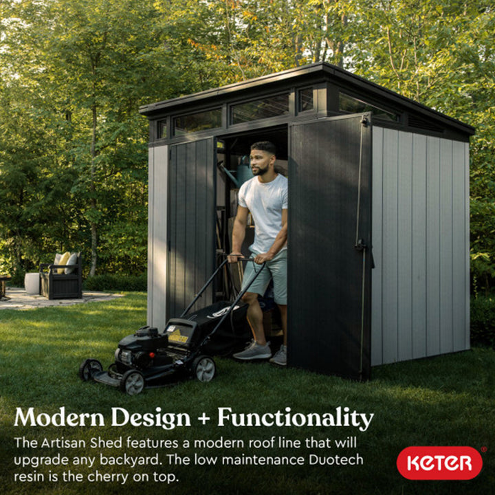 Keter Artisan 7x7 Ft Outdoor Shed for Garden Accessories & Tools,Gray(For Parts) - VMInnovations