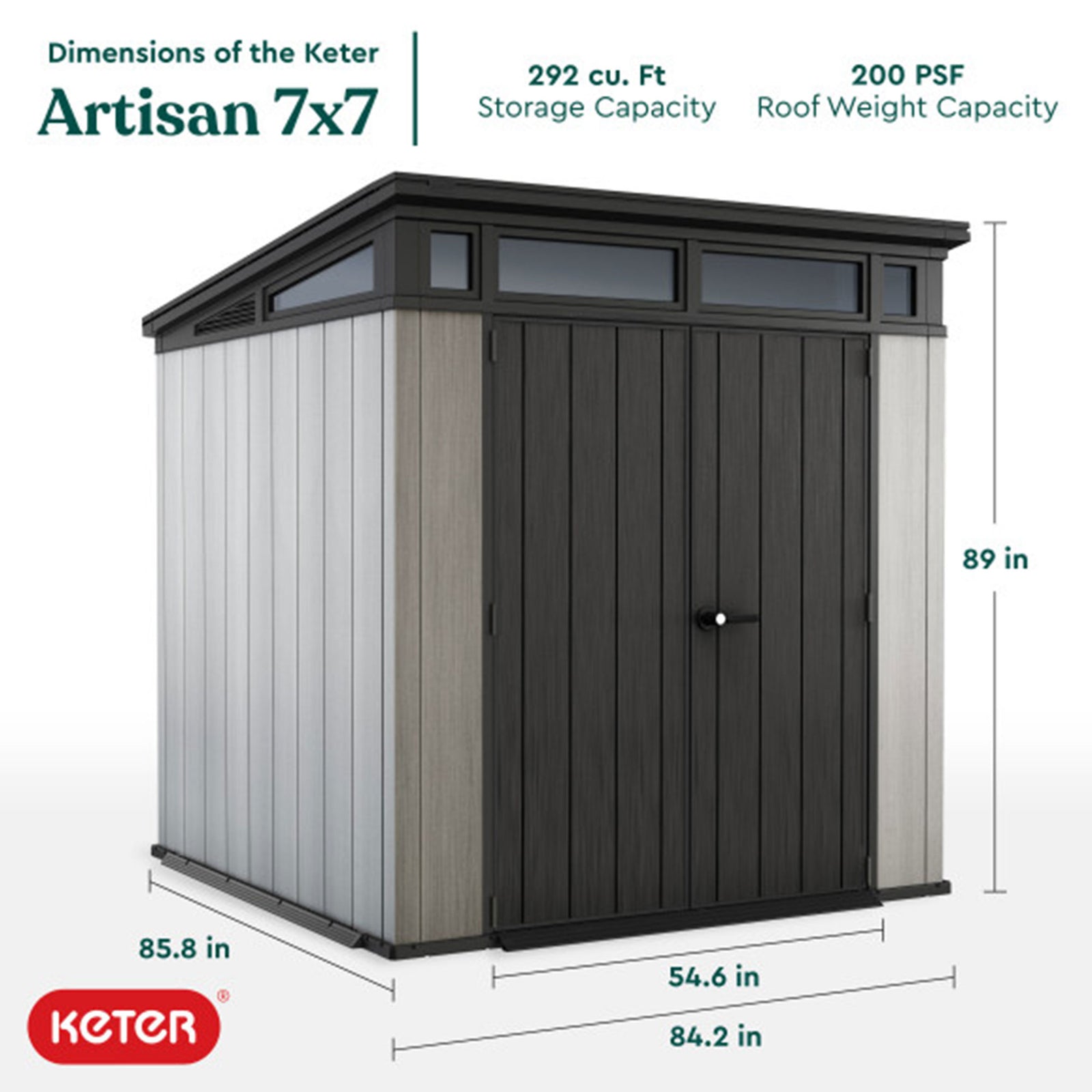 Keter Artisan 7 x 7 Foot Outdoor Shed for Garden Accessories and Tools, Gray - VMInnovations