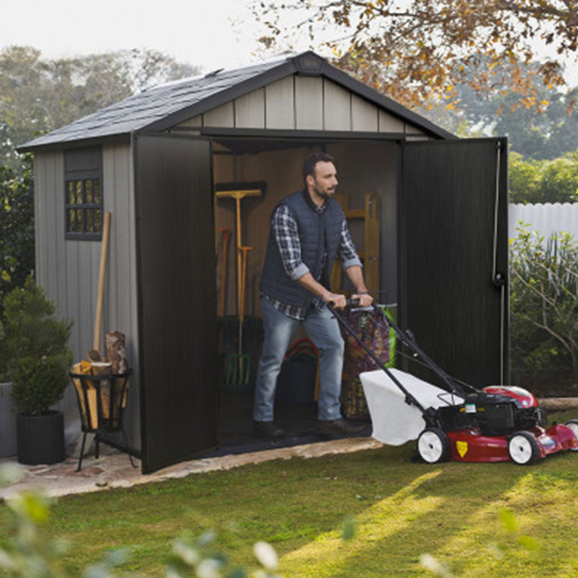 Keter Oakland 7 x 7.5 Foot Outdoor Garden Tool Storage Shed with Windows, Gray - VMInnovations